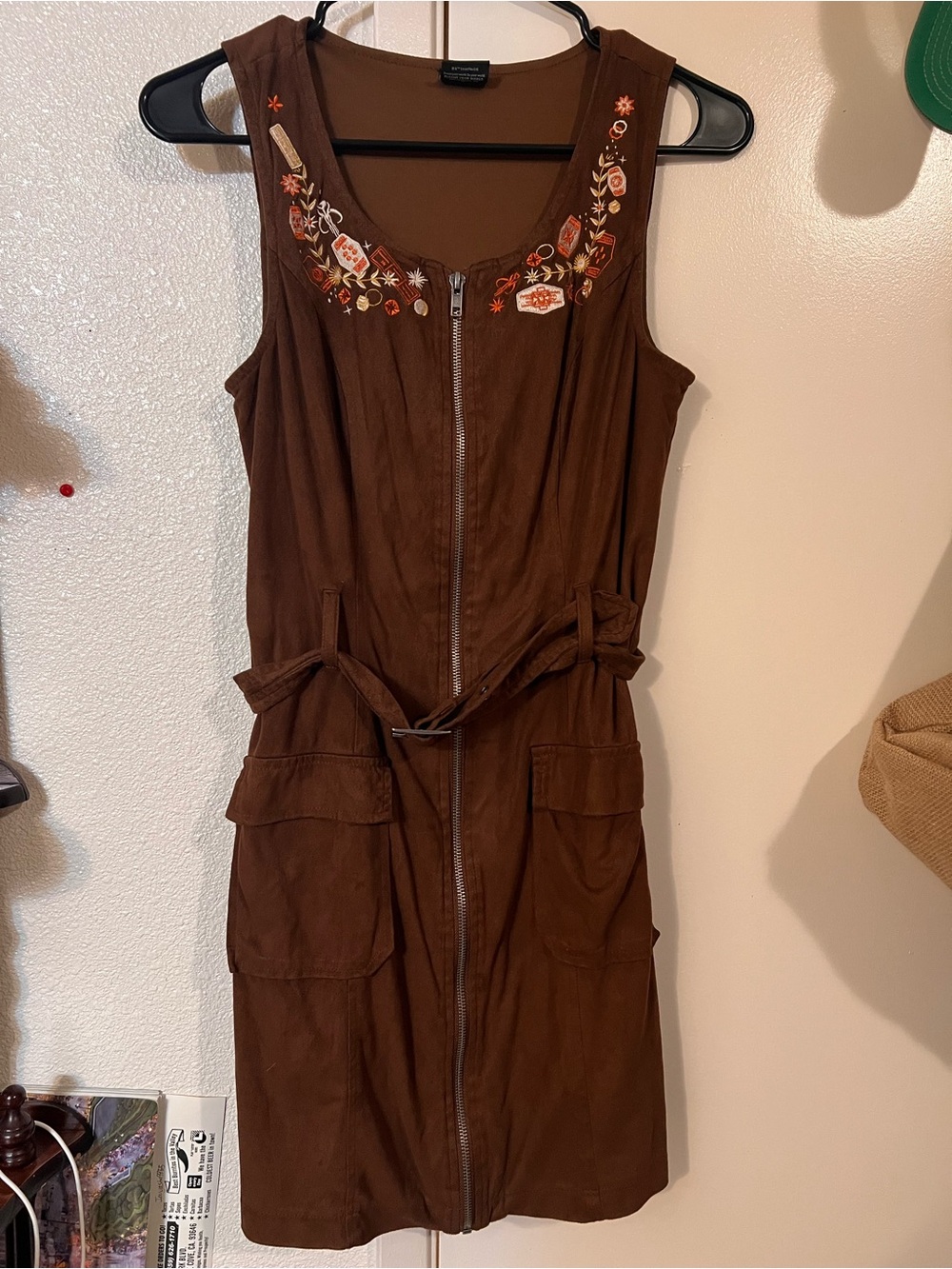 Her Universe Brown Sleeveless Embroidered Zip-Front Dress